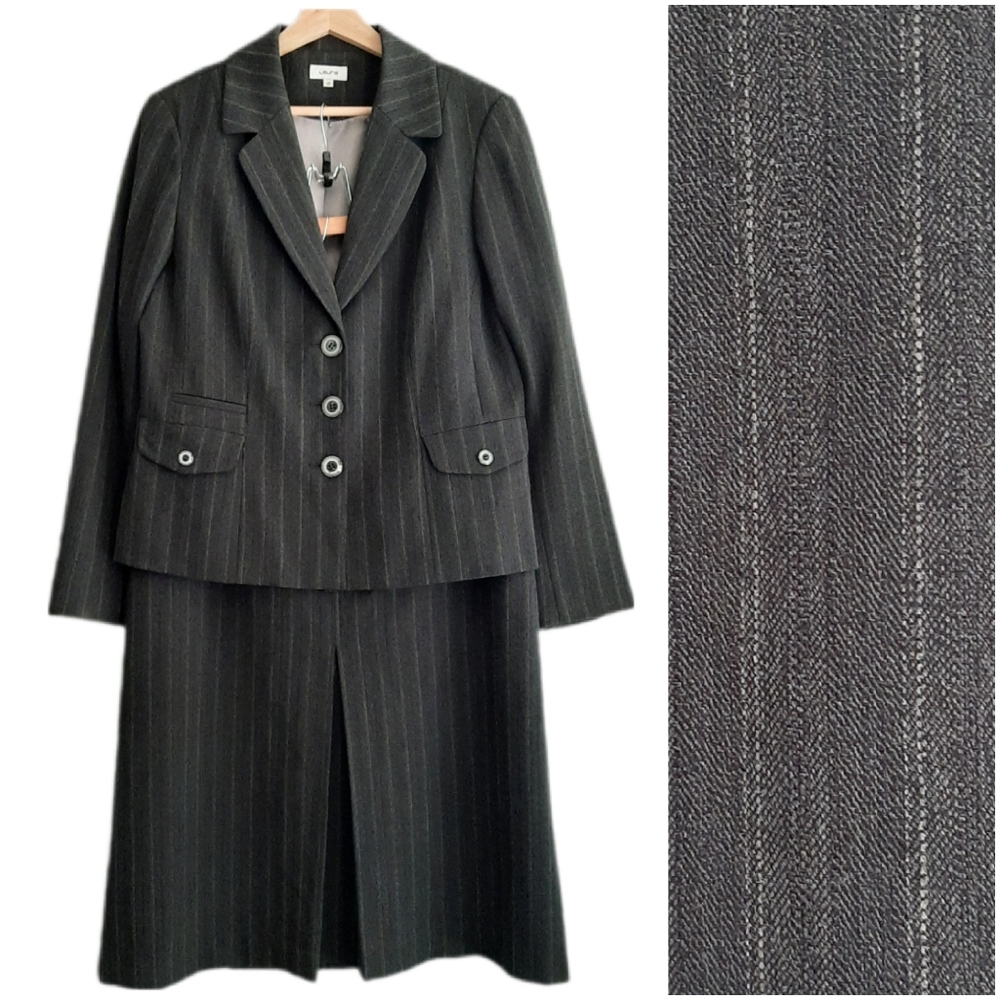 🍒 LAURA Set of 2 Skirt & Blazer Jacket Suit Grey Pin-Stripe Sz 12